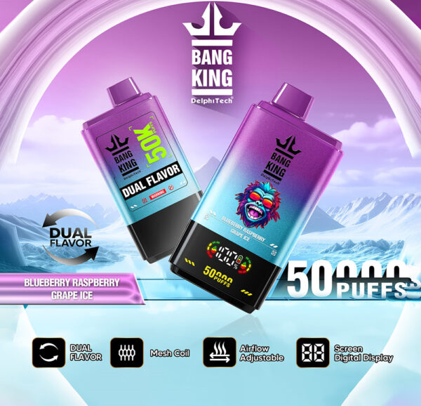 Áfonya málna Grape Ice Bang King 50000 Puffs Egyszer használatos Vape hosszú távú frissítő ízekkelBang King 50000 Puffs ÁfonyaMálnaGrapeJég