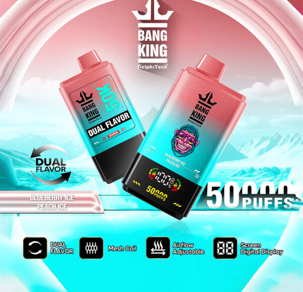 Blåbær Is Peach Is Bang King 50000 Puffs Engangs Vape 50ml Mesh CoilBang King 50000 Puffs BlåbærIs PeachIs