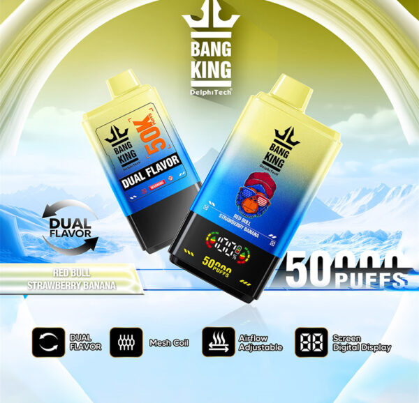 Red Bull Jahodovo-banánový Bang King 50000 Puffs Jednorázová Vape s dlouhotrvající příchutí Bang King 50000 Puffs RedBull JahodaBanán